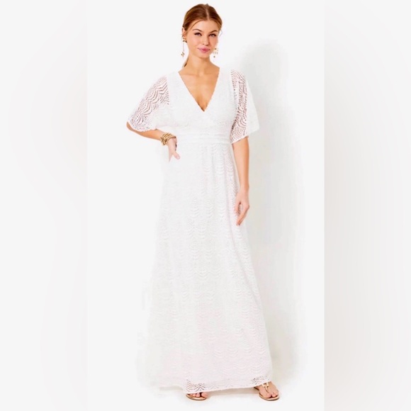 Lilly Pulitzer Dresses & Skirts - Lilly Pulitzer NWT Parigi Maxi Dress White Scalloped Shell Lace Size M